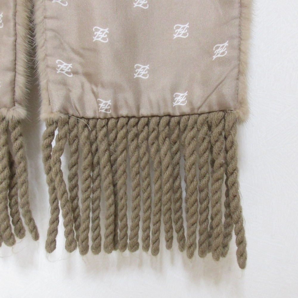 FENDI Mink Fur Fringe Stole Scarf Tippet Brown Beige Women's - Picture 6 of 11